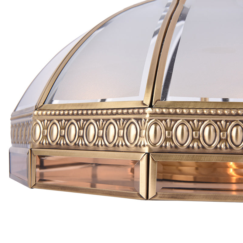 Brass Dome Flush Mount Lamp Traditionary White Glass 3 Bulbs Ceiling Mounted Light for Living Room Clearhalo 'Ceiling Lights' 'Close To Ceiling Lights' 'Close to ceiling' 'Flush mount' Lighting' 237851