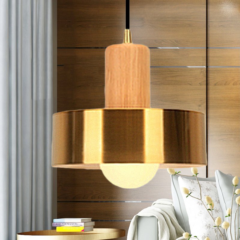 Modern Drum Shape Pendant Light 1 Light Metallic Ceiling Pendant Lamp in Gold for Kitchen Clearhalo 'Ceiling Lights' 'Modern Pendants' 'Modern' 'Pendant Lights' 'Pendants' Lighting' 237862