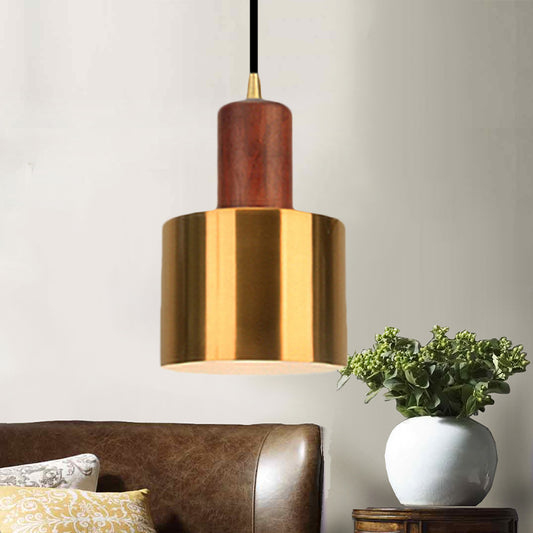 Modern Drum Shape Pendant Light 1 Light Metallic Ceiling Pendant Lamp in Gold for Kitchen Dark Wood Clearhalo 'Ceiling Lights' 'Modern Pendants' 'Modern' 'Pendant Lights' 'Pendants' Lighting' 237868