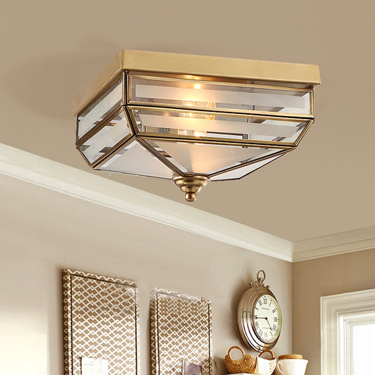 Tradition Rectangle Flush Mount Lighting Frosted Opal Glass 2 Bulbs Ceiling Light Fixture in Brass for Dining Room Brass Clearhalo 'Ceiling Lights' 'Close To Ceiling Lights' 'Close to ceiling' 'Flush mount' Lighting' 237877