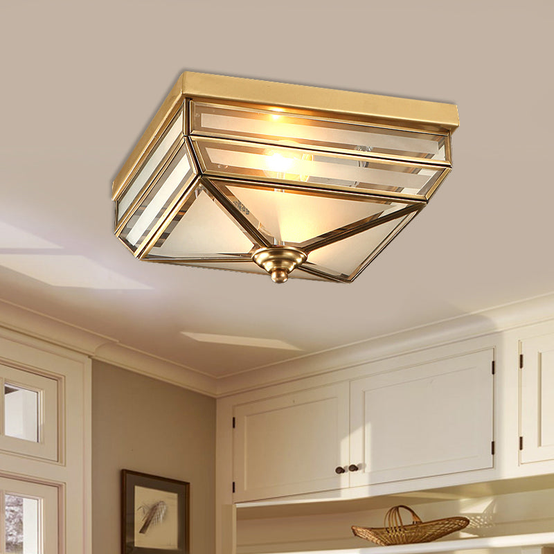 Tradition Rectangle Flush Mount Lighting Frosted Opal Glass 2 Bulbs Ceiling Light Fixture in Brass for Dining Room Clearhalo 'Ceiling Lights' 'Close To Ceiling Lights' 'Close to ceiling' 'Flush mount' Lighting' 237878