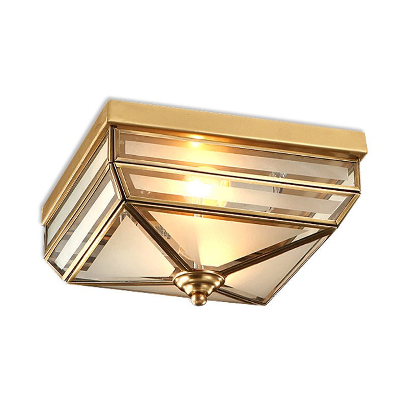 Tradition Rectangle Flush Mount Lighting Frosted Opal Glass 2 Bulbs Ceiling Light Fixture in Brass for Dining Room Clearhalo 'Ceiling Lights' 'Close To Ceiling Lights' 'Close to ceiling' 'Flush mount' Lighting' 237879