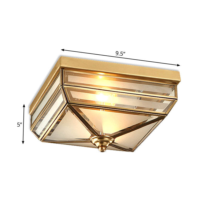 Tradition Rectangle Flush Mount Lighting Frosted Opal Glass 2 Bulbs Ceiling Light Fixture in Brass for Dining Room Clearhalo 'Ceiling Lights' 'Close To Ceiling Lights' 'Close to ceiling' 'Flush mount' Lighting' 237880