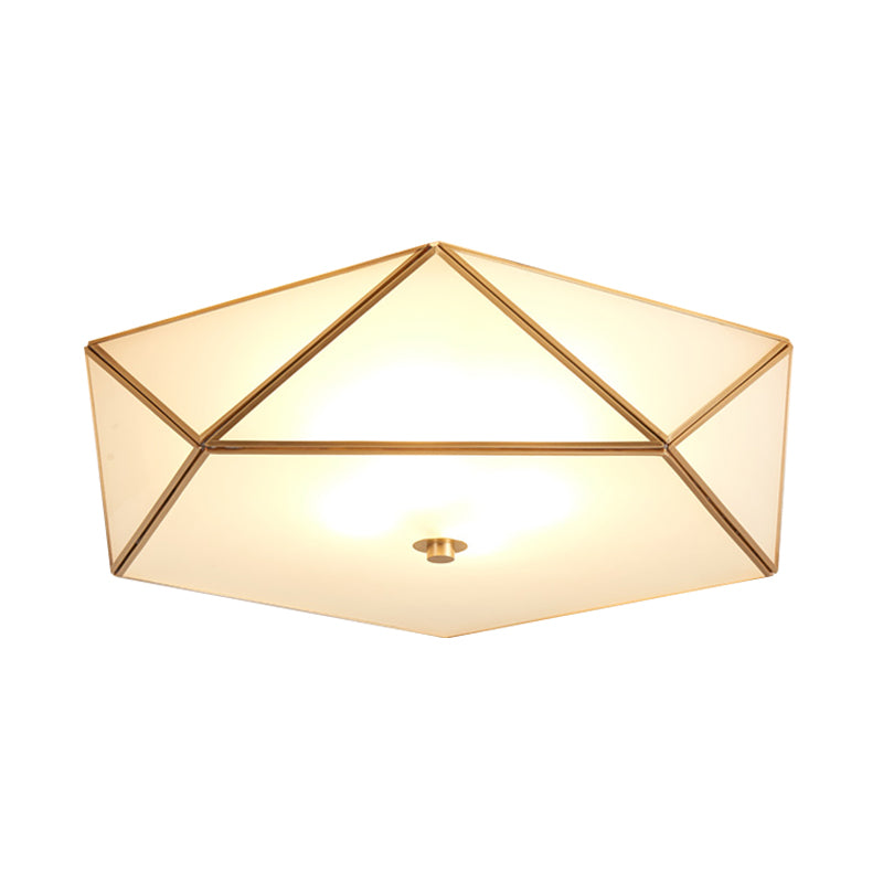 Geometric White Glass Flush Light Fixture Traditionary 3 Heads Ceiling Mount Chandelier for Living Room Clearhalo 'Ceiling Lights' 'Close To Ceiling Lights' 'Close to ceiling' 'Flush mount' Lighting' 237901