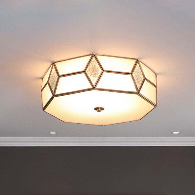 13"/17"/21" Wide Geometrical Flush Mount Traditional White Glass 2/3 Bulbs Ceiling Mount Chandelier Clearhalo 'Ceiling Lights' 'Close To Ceiling Lights' 'Close to ceiling' 'Flush mount' Lighting' 237937