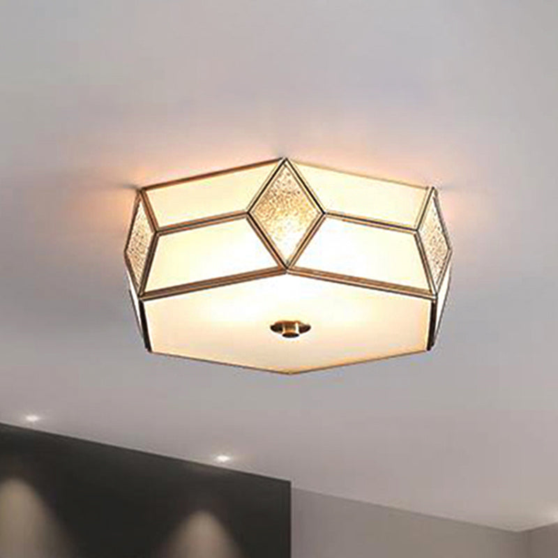 13"/17"/21" Wide Geometrical Flush Mount Traditional White Glass 2/3 Bulbs Ceiling Mount Chandelier White Clearhalo 'Ceiling Lights' 'Close To Ceiling Lights' 'Close to ceiling' 'Flush mount' Lighting' 237938