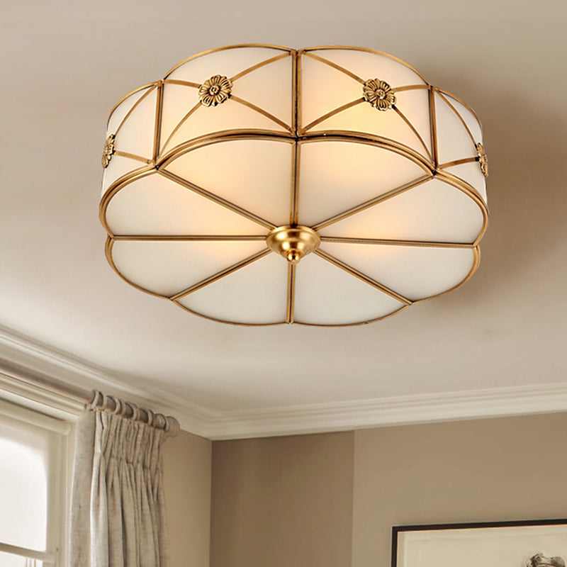 14"/18"/23.5" Wide 1-Tiered Flush Mount Traditional White Glass Gold 3/4/6 Bulbs Ceiling Mount Chandelier Gold Clearhalo 'Ceiling Lights' 'Close To Ceiling Lights' 'Close to ceiling' 'Flush mount' Lighting' 237950