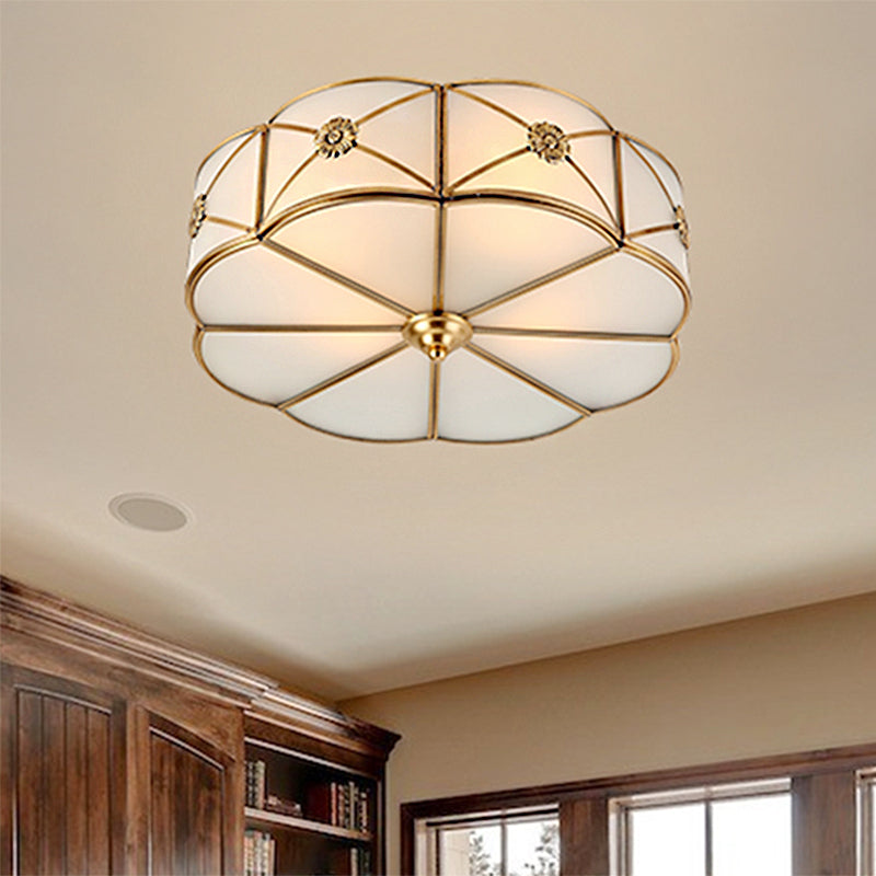 14"/18"/23.5" Wide 1-Tiered Flush Mount Traditional White Glass Gold 3/4/6 Bulbs Ceiling Mount Chandelier Clearhalo 'Ceiling Lights' 'Close To Ceiling Lights' 'Close to ceiling' 'Flush mount' Lighting' 237952