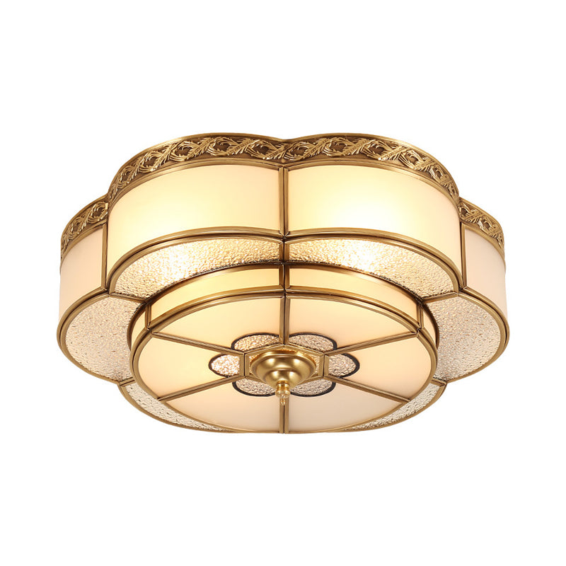 Brass Flower Flush Mount Tradition 3/4/6 Bulbs Opal Glass Ceiling Light Fixture for Bedroom, 14"/18"/23.5" Wide Clearhalo 'Ceiling Lights' 'Close To Ceiling Lights' 'Close to ceiling' 'Flush mount' Lighting' 237963