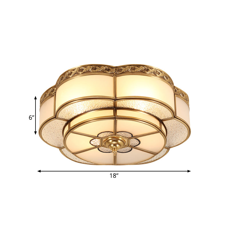 Brass Flower Flush Mount Tradition 3/4/6 Bulbs Opal Glass Ceiling Light Fixture for Bedroom, 14"/18"/23.5" Wide Clearhalo 'Ceiling Lights' 'Close To Ceiling Lights' 'Close to ceiling' 'Flush mount' Lighting' 237965