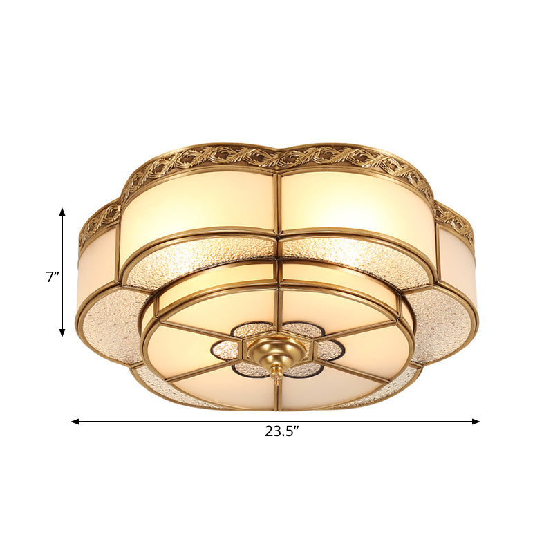 Brass Flower Flush Mount Tradition 3/4/6 Bulbs Opal Glass Ceiling Light Fixture for Bedroom, 14"/18"/23.5" Wide Clearhalo 'Ceiling Lights' 'Close To Ceiling Lights' 'Close to ceiling' 'Flush mount' Lighting' 237966