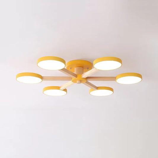 Modern Nordic Semi Flush Mount Light Snowflake 6 Heads Metal Ceiling Lamp for Dining Room Yellow Clearhalo 'Ceiling Lights' 'Close To Ceiling Lights' 'Close to ceiling' 'Semi-flushmount' Lighting' 23796