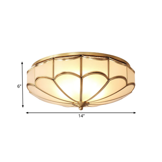 Dome Flush Mount Traditional Opal Glass 14"/18" Wide 3/4 Bulbs Brass Ceiling Mount Chandelier Clearhalo 'Ceiling Lights' 'Close To Ceiling Lights' 'Close to ceiling' 'Flush mount' Lighting' 237976