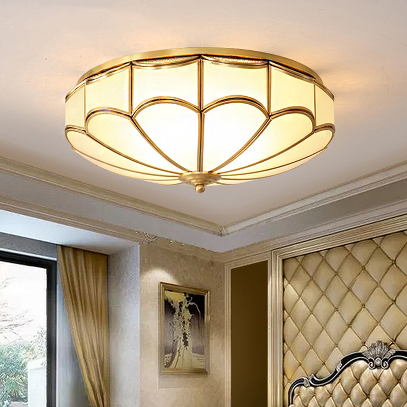 Dome Flush Mount Traditional Opal Glass 14"/18" Wide 3/4 Bulbs Brass Ceiling Mount Chandelier Clearhalo 'Ceiling Lights' 'Close To Ceiling Lights' 'Close to ceiling' 'Flush mount' Lighting' 237979