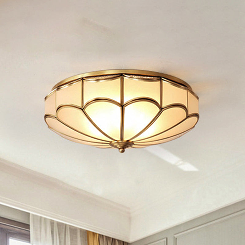 Dome Flush Mount Traditional Opal Glass 14"/18" Wide 3/4 Bulbs Brass Ceiling Mount Chandelier Brass Clearhalo 'Ceiling Lights' 'Close To Ceiling Lights' 'Close to ceiling' 'Flush mount' Lighting' 237980