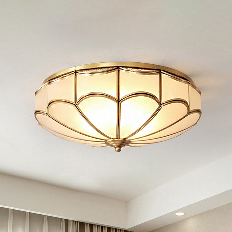 Dome Flush Mount Traditional Opal Glass 14"/18" Wide 3/4 Bulbs Brass Ceiling Mount Chandelier Clearhalo 'Ceiling Lights' 'Close To Ceiling Lights' 'Close to ceiling' 'Flush mount' Lighting' 237981