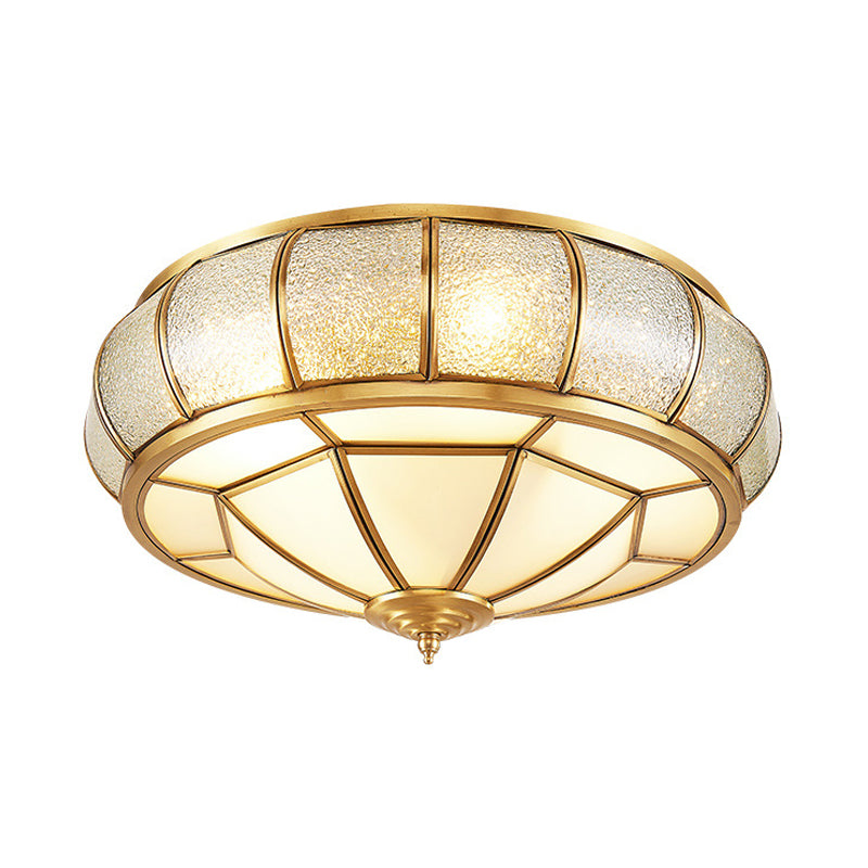 Circle Flush Mount Tradition Water Glass Brass 3/4/6 Bulbs Ceiling Light Fixture for Hallway, 14"/18"/23.5" Wide Clearhalo 'Ceiling Lights' 'Close To Ceiling Lights' 'Close to ceiling' 'Flush mount' Lighting' 238005