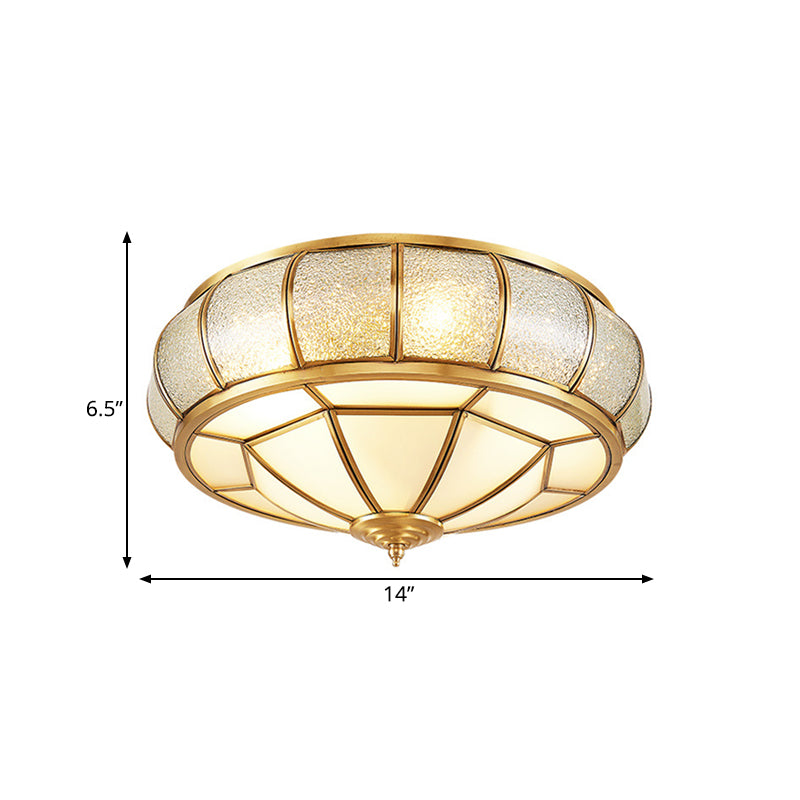 Circle Flush Mount Tradition Water Glass Brass 3/4/6 Bulbs Ceiling Light Fixture for Hallway, 14"/18"/23.5" Wide Clearhalo 'Ceiling Lights' 'Close To Ceiling Lights' 'Close to ceiling' 'Flush mount' Lighting' 238006