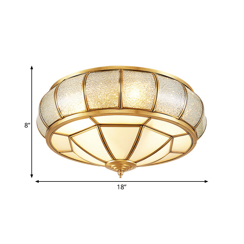 Circle Flush Mount Tradition Water Glass Brass 3/4/6 Bulbs Ceiling Light Fixture for Hallway, 14"/18"/23.5" Wide Clearhalo 'Ceiling Lights' 'Close To Ceiling Lights' 'Close to ceiling' 'Flush mount' Lighting' 238007