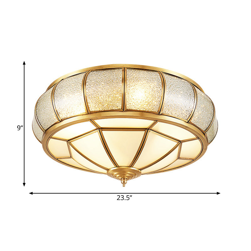 Circle Flush Mount Tradition Water Glass Brass 3/4/6 Bulbs Ceiling Light Fixture for Hallway, 14"/18"/23.5" Wide Clearhalo 'Ceiling Lights' 'Close To Ceiling Lights' 'Close to ceiling' 'Flush mount' Lighting' 238008