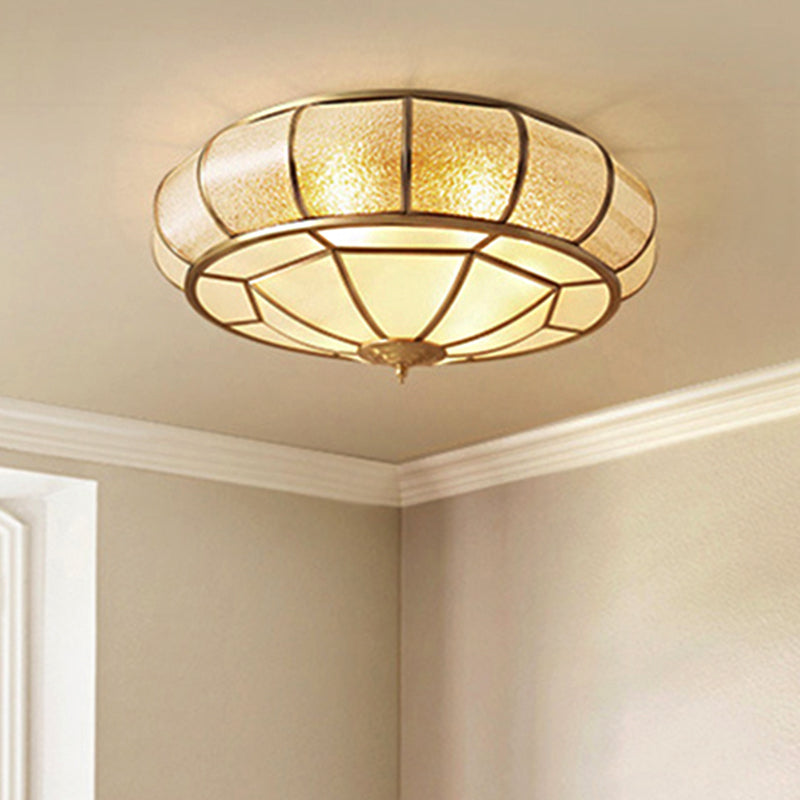 Circle Flush Mount Tradition Water Glass Brass 3/4/6 Bulbs Ceiling Light Fixture for Hallway, 14"/18"/23.5" Wide Clearhalo 'Ceiling Lights' 'Close To Ceiling Lights' 'Close to ceiling' 'Flush mount' Lighting' 238010