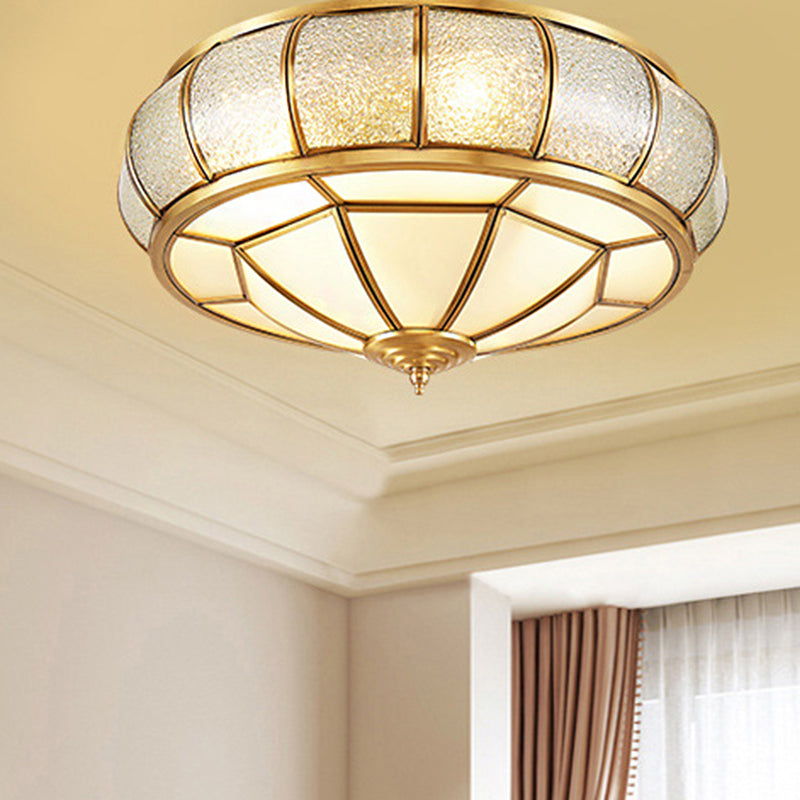 Circle Flush Mount Tradition Water Glass Brass 3/4/6 Bulbs Ceiling Light Fixture for Hallway, 14"/18"/23.5" Wide Brass Clearhalo 'Ceiling Lights' 'Close To Ceiling Lights' 'Close to ceiling' 'Flush mount' Lighting' 238011