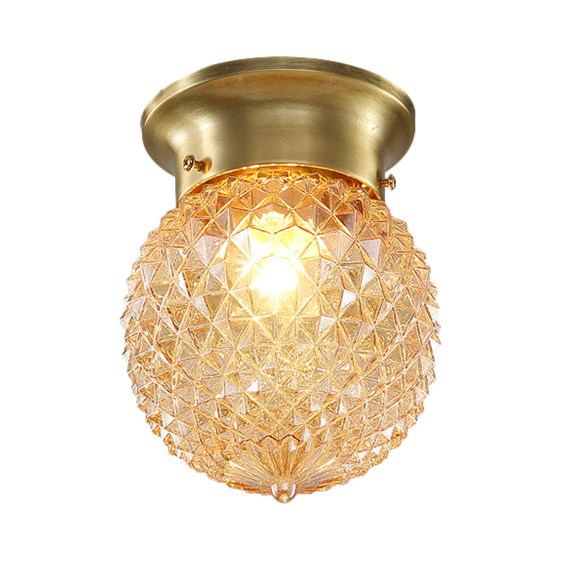 Globe Flush Mount Traditional Prismatic Glass 6"/7" Wide 1 Bulb Brass Ceiling Mount Chandelier Clearhalo 'Ceiling Lights' 'Close To Ceiling Lights' 'Close to ceiling' 'Flush mount' Lighting' 238019