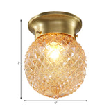 Globe Flush Mount Traditional Prismatic Glass 6"/7" Wide 1 Bulb Brass Ceiling Mount Chandelier Clearhalo 'Ceiling Lights' 'Close To Ceiling Lights' 'Close to ceiling' 'Flush mount' Lighting' 238020