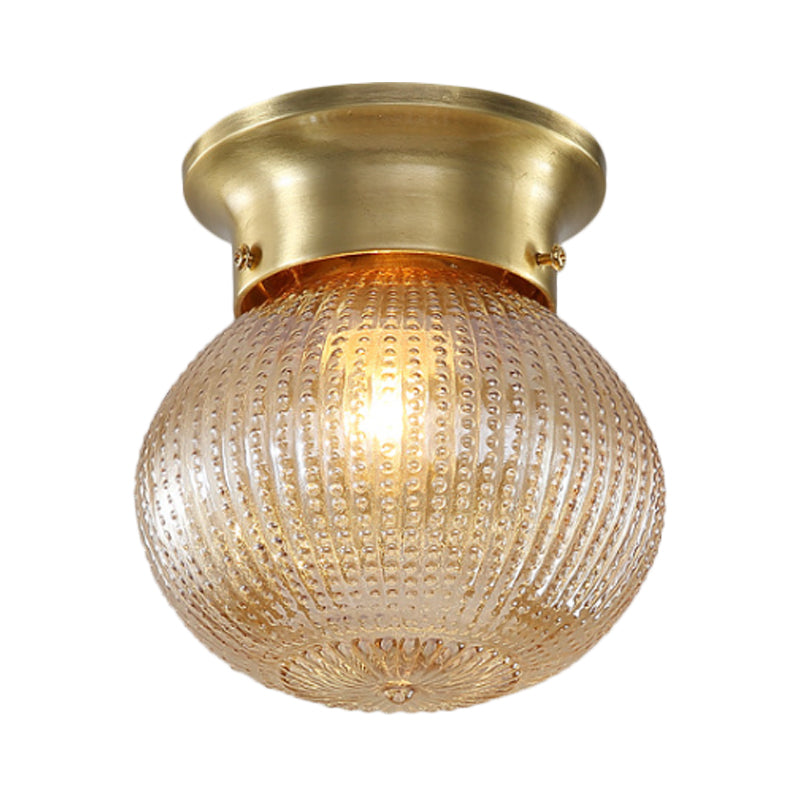 Globe Flush Mount Traditional Prismatic Glass 6"/7" Wide 1 Bulb Brass Ceiling Mount Chandelier Clearhalo 'Ceiling Lights' 'Close To Ceiling Lights' 'Close to ceiling' 'Flush mount' Lighting' 238023