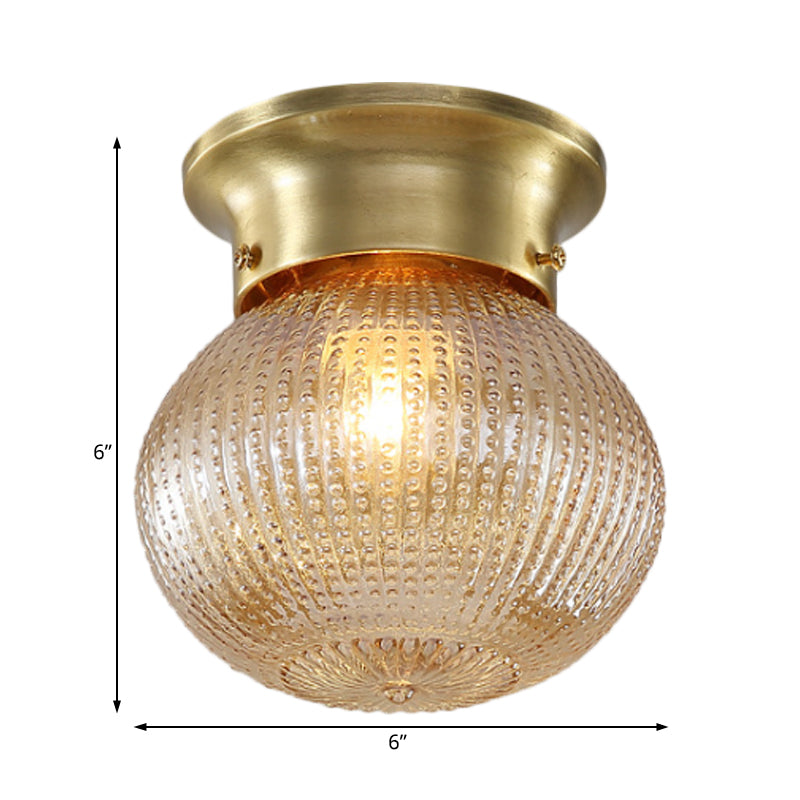 Globe Flush Mount Traditional Prismatic Glass 6"/7" Wide 1 Bulb Brass Ceiling Mount Chandelier Clearhalo 'Ceiling Lights' 'Close To Ceiling Lights' 'Close to ceiling' 'Flush mount' Lighting' 238024