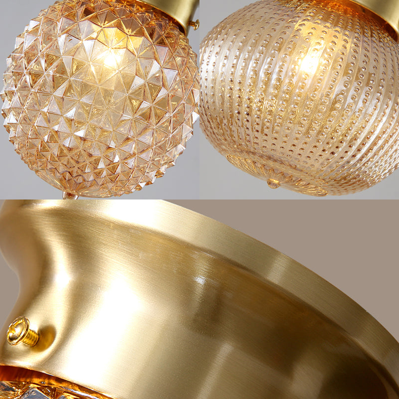 Globe Flush Mount Traditional Prismatic Glass 6"/7" Wide 1 Bulb Brass Ceiling Mount Chandelier Clearhalo 'Ceiling Lights' 'Close To Ceiling Lights' 'Close to ceiling' 'Flush mount' Lighting' 238025