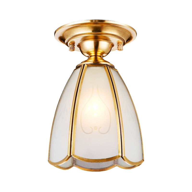 5"/6" Wide Cone/Globe Semi Flush Mount Traditional White Glass Brass 1 Bulb Ceiling Mount Chandelier Clearhalo 'Ceiling Lights' 'Close To Ceiling Lights' 'Close to ceiling' 'Flush mount' Lighting' 238034