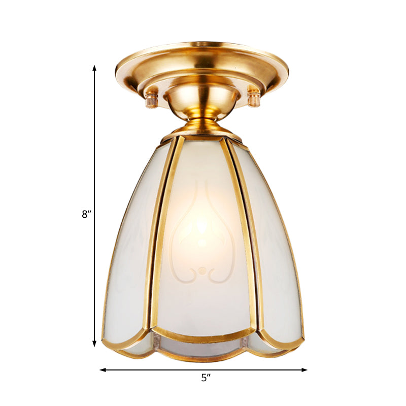 5"/6" Wide Cone/Globe Semi Flush Mount Traditional White Glass Brass 1 Bulb Ceiling Mount Chandelier Clearhalo 'Ceiling Lights' 'Close To Ceiling Lights' 'Close to ceiling' 'Flush mount' Lighting' 238035