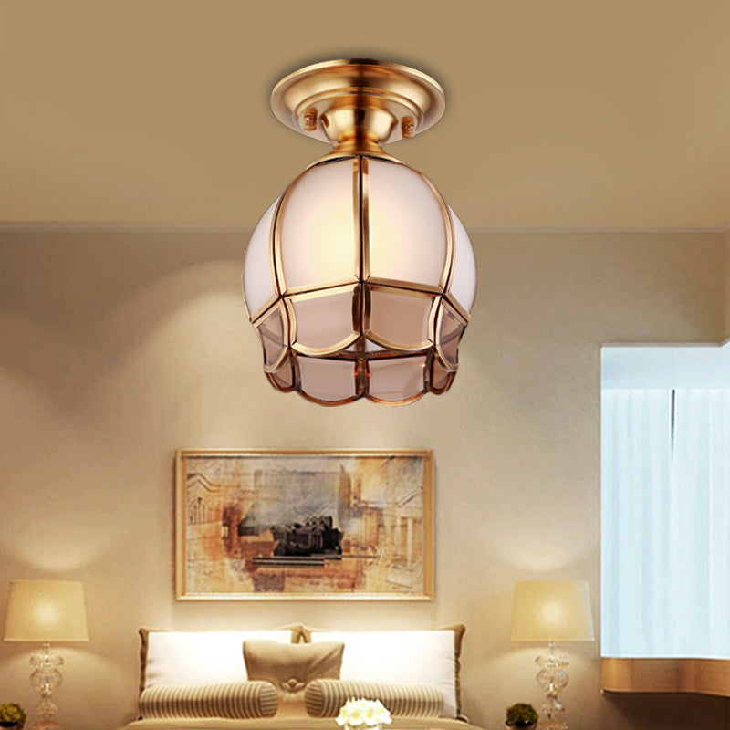 5"/6" Wide Cone/Globe Semi Flush Mount Traditional White Glass Brass 1 Bulb Ceiling Mount Chandelier Brass 6" Clearhalo 'Ceiling Lights' 'Close To Ceiling Lights' 'Close to ceiling' 'Flush mount' Lighting' 238036