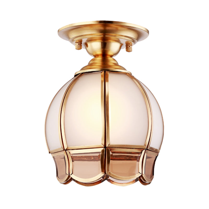 5"/6" Wide Cone/Globe Semi Flush Mount Traditional White Glass Brass 1 Bulb Ceiling Mount Chandelier Clearhalo 'Ceiling Lights' 'Close To Ceiling Lights' 'Close to ceiling' 'Flush mount' Lighting' 238038