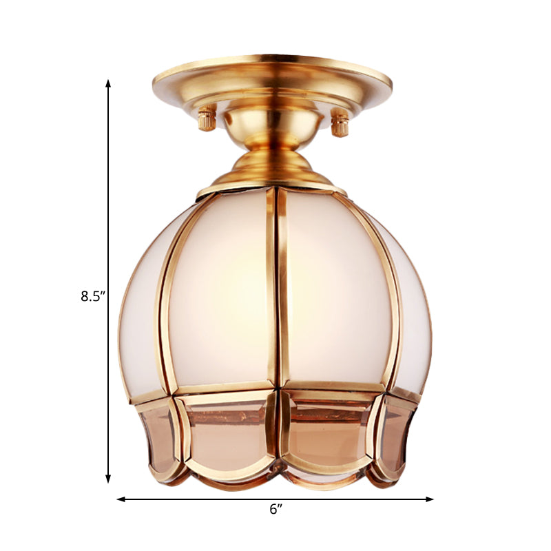 5"/6" Wide Cone/Globe Semi Flush Mount Traditional White Glass Brass 1 Bulb Ceiling Mount Chandelier Clearhalo 'Ceiling Lights' 'Close To Ceiling Lights' 'Close to ceiling' 'Flush mount' Lighting' 238039