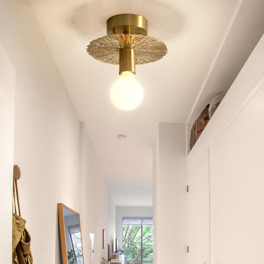 Brass Exposed Bulb Flush Mount Lamp Traditionary Metal 1 Head Ceiling Mounted Light for Living Room Brass Clearhalo 'Ceiling Lights' 'Close To Ceiling Lights' 'Close to ceiling' 'Flush mount' Lighting' 238085