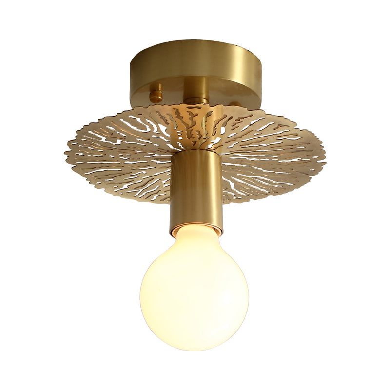 Brass Exposed Bulb Flush Mount Lamp Traditionary Metal 1 Head Ceiling Mounted Light for Living Room Clearhalo 'Ceiling Lights' 'Close To Ceiling Lights' 'Close to ceiling' 'Flush mount' Lighting' 238087