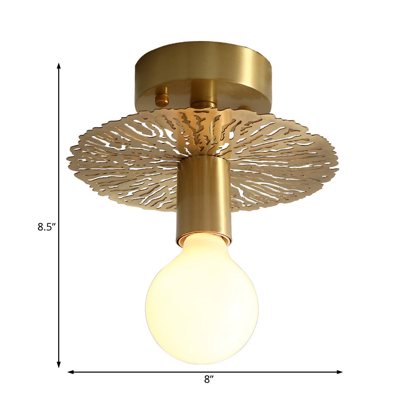 Brass Exposed Bulb Flush Mount Lamp Traditionary Metal 1 Head Ceiling Mounted Light for Living Room Clearhalo 'Ceiling Lights' 'Close To Ceiling Lights' 'Close to ceiling' 'Flush mount' Lighting' 238088