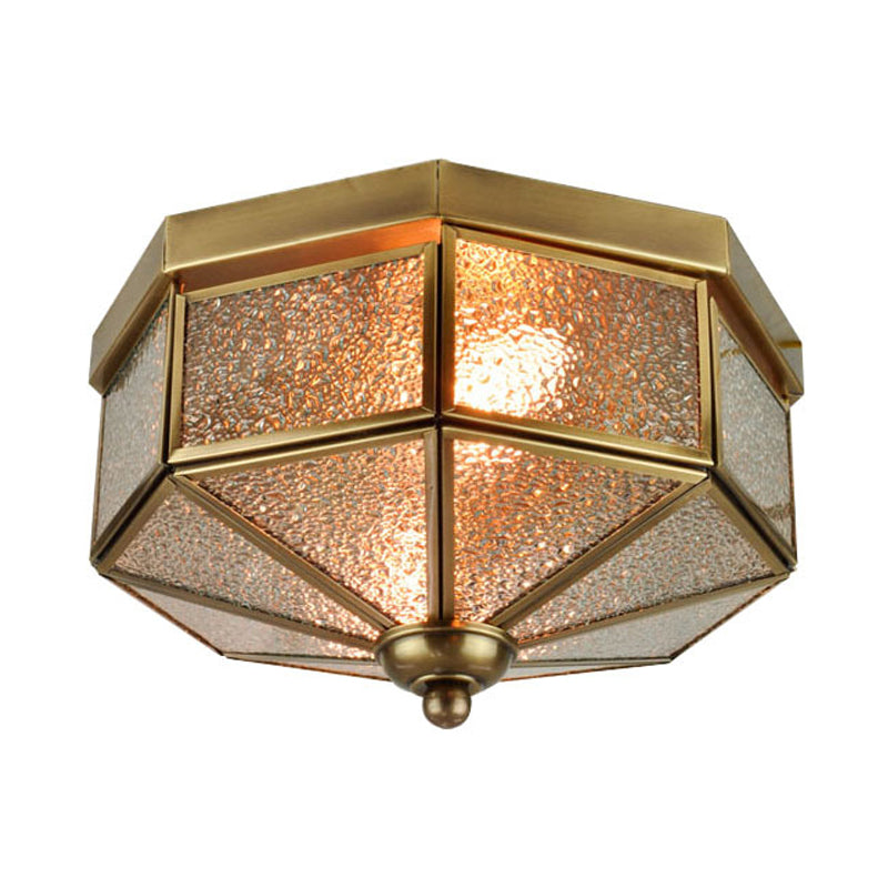 Octagonal Flush Mount Traditional Textured Glass 9.5"/10.5" Wide 3 Bulbs Brass Ceiling Mount Chandelier Clearhalo 'Ceiling Lights' 'Close To Ceiling Lights' 'Close to ceiling' 'Flush mount' Lighting' 238096