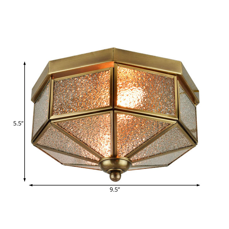 Octagonal Flush Mount Traditional Textured Glass 9.5"/10.5" Wide 3 Bulbs Brass Ceiling Mount Chandelier Clearhalo 'Ceiling Lights' 'Close To Ceiling Lights' 'Close to ceiling' 'Flush mount' Lighting' 238097