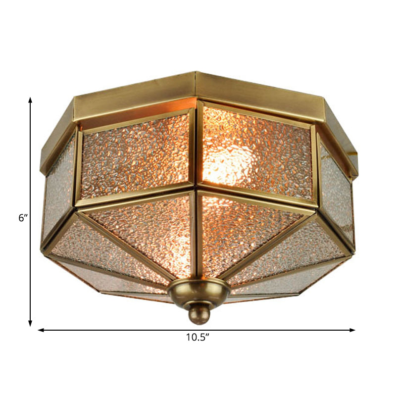 Octagonal Flush Mount Traditional Textured Glass 9.5"/10.5" Wide 3 Bulbs Brass Ceiling Mount Chandelier Clearhalo 'Ceiling Lights' 'Close To Ceiling Lights' 'Close to ceiling' 'Flush mount' Lighting' 238098