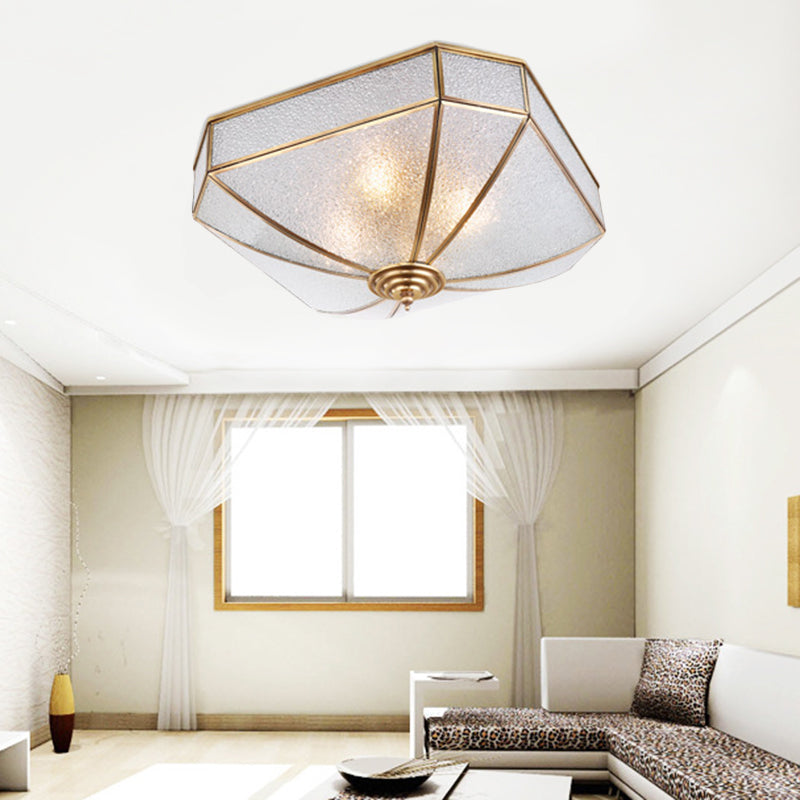 4 Bulbs Square Flush Light Traditionary Water Glass Ceiling Mounted Fixture in Brass for Bedroom Brass Clearhalo 'Ceiling Lights' 'Close To Ceiling Lights' 'Close to ceiling' 'Flush mount' Lighting' 238108