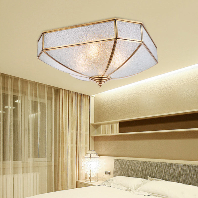 4 Bulbs Square Flush Light Traditionary Water Glass Ceiling Mounted Fixture in Brass for Bedroom Clearhalo 'Ceiling Lights' 'Close To Ceiling Lights' 'Close to ceiling' 'Flush mount' Lighting' 238109