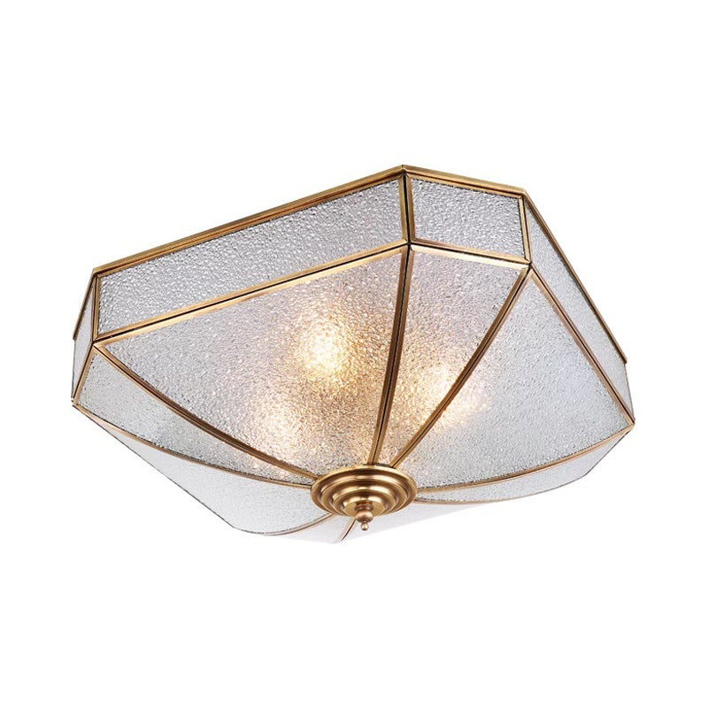 4 Bulbs Square Flush Light Traditionary Water Glass Ceiling Mounted Fixture in Brass for Bedroom Clearhalo 'Ceiling Lights' 'Close To Ceiling Lights' 'Close to ceiling' 'Flush mount' Lighting' 238110