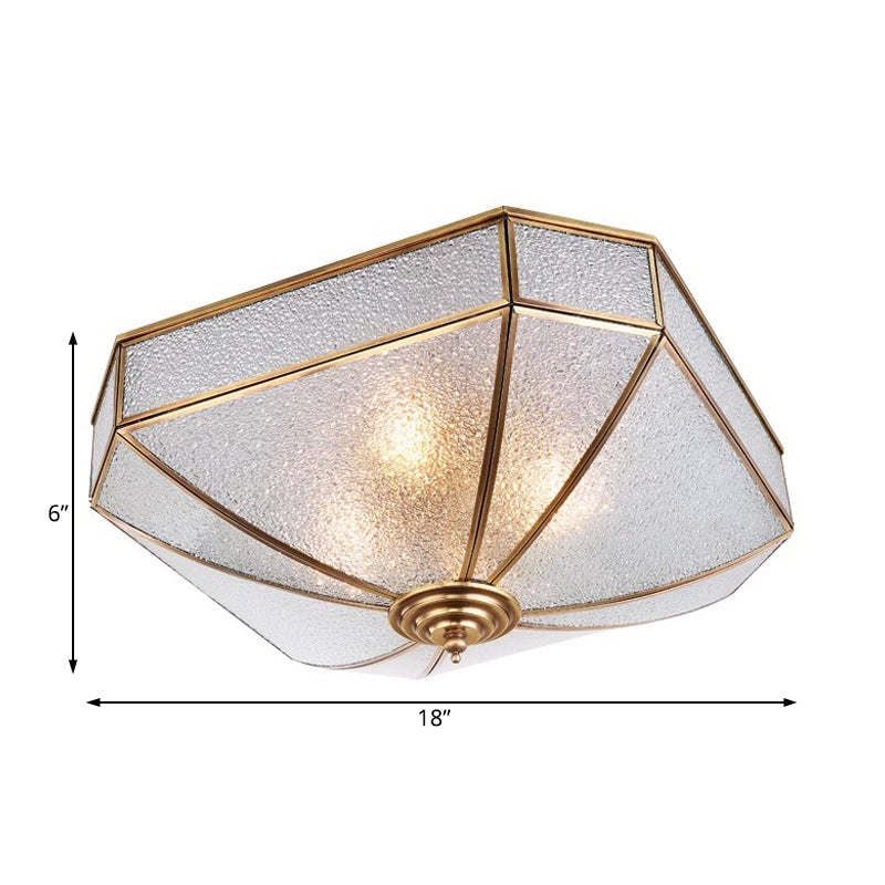 4 Bulbs Square Flush Light Traditionary Water Glass Ceiling Mounted Fixture in Brass for Bedroom Clearhalo 'Ceiling Lights' 'Close To Ceiling Lights' 'Close to ceiling' 'Flush mount' Lighting' 238111