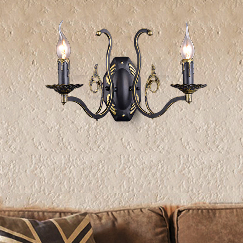 Candelabra Living Room Sconce Light Retro Metal 1/2-Light Black Wall Mounted Light 2.0 Black Clearhalo 'Wall Lamps & Sconces' 'Wall Lights' Lighting' 238113