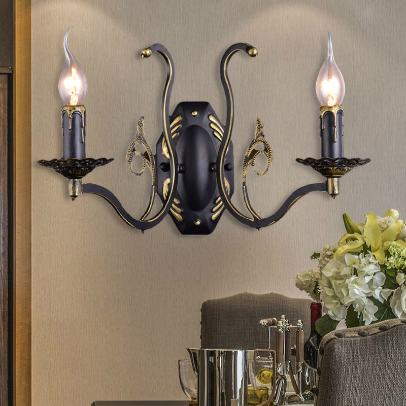 Candelabra Living Room Sconce Light Retro Metal 1/2-Light Black Wall Mounted Light Clearhalo 'Wall Lamps & Sconces' 'Wall Lights' Lighting' 238114