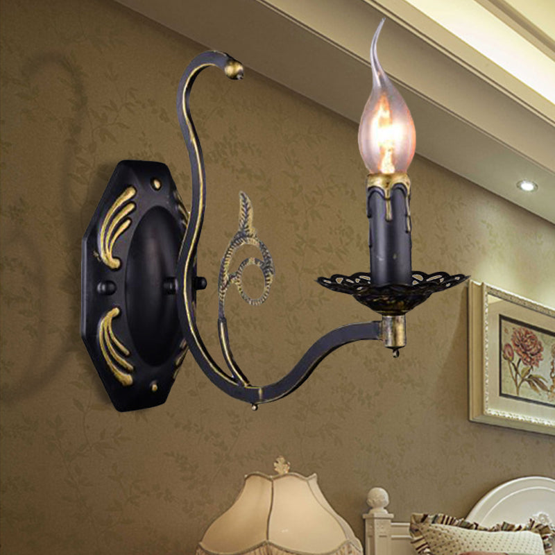 Candelabra Living Room Sconce Light Retro Metal 1/2-Light Black Wall Mounted Light Clearhalo 'Wall Lamps & Sconces' 'Wall Lights' Lighting' 238116