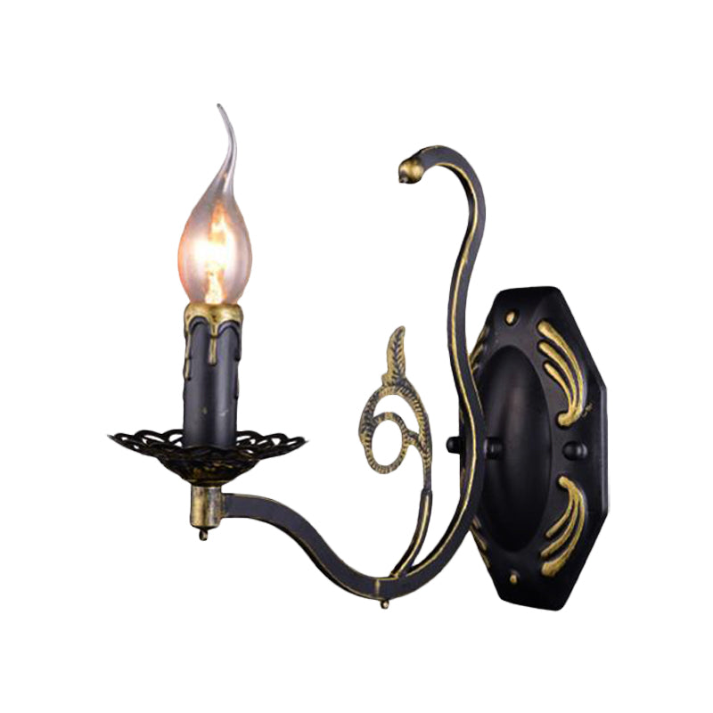 Candelabra Living Room Sconce Light Retro Metal 1/2-Light Black Wall Mounted Light Clearhalo 'Wall Lamps & Sconces' 'Wall Lights' Lighting' 238117